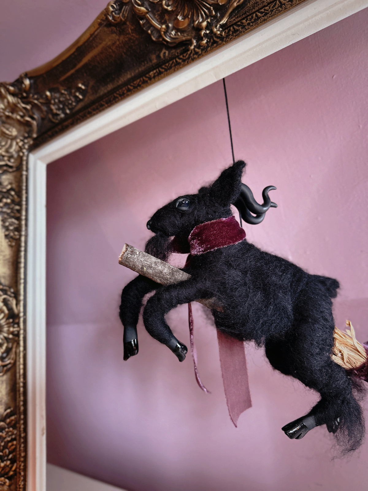 Black Phillip on a Broom ✦ in Hawthorn Velvet