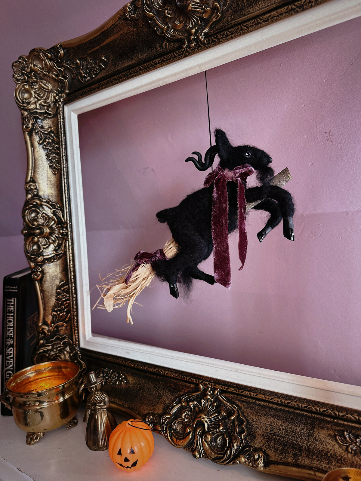 Black Phillip on a Broom ✦ in Hawthorn Velvet