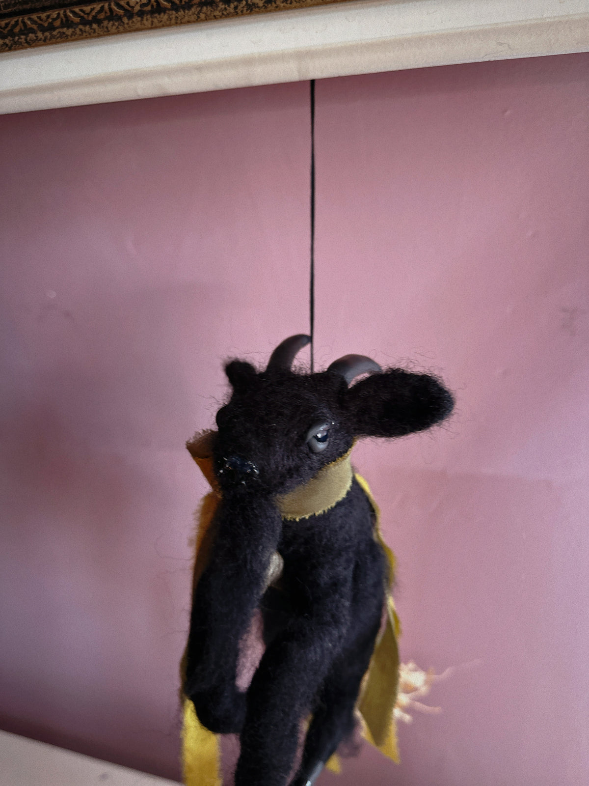 Black Phillip on a Broom ✦ in Chartreuse & Olive Silk