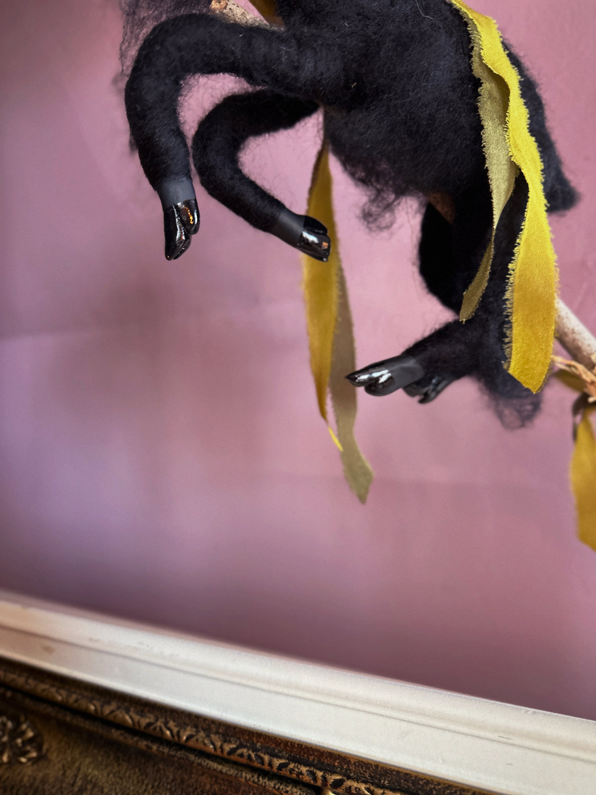 Black Phillip on a Broom ✦ in Chartreuse & Olive Silk