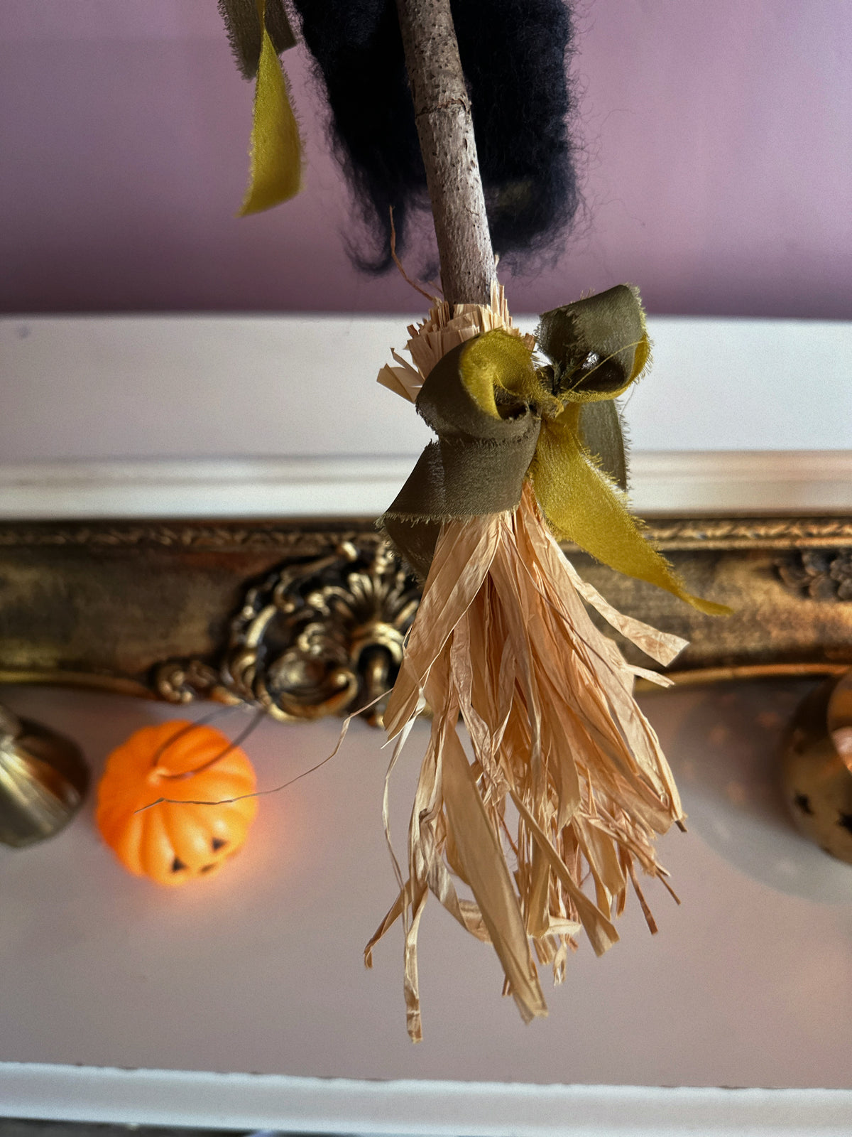 Black Phillip on a Broom ✦ in Chartreuse & Olive Silk