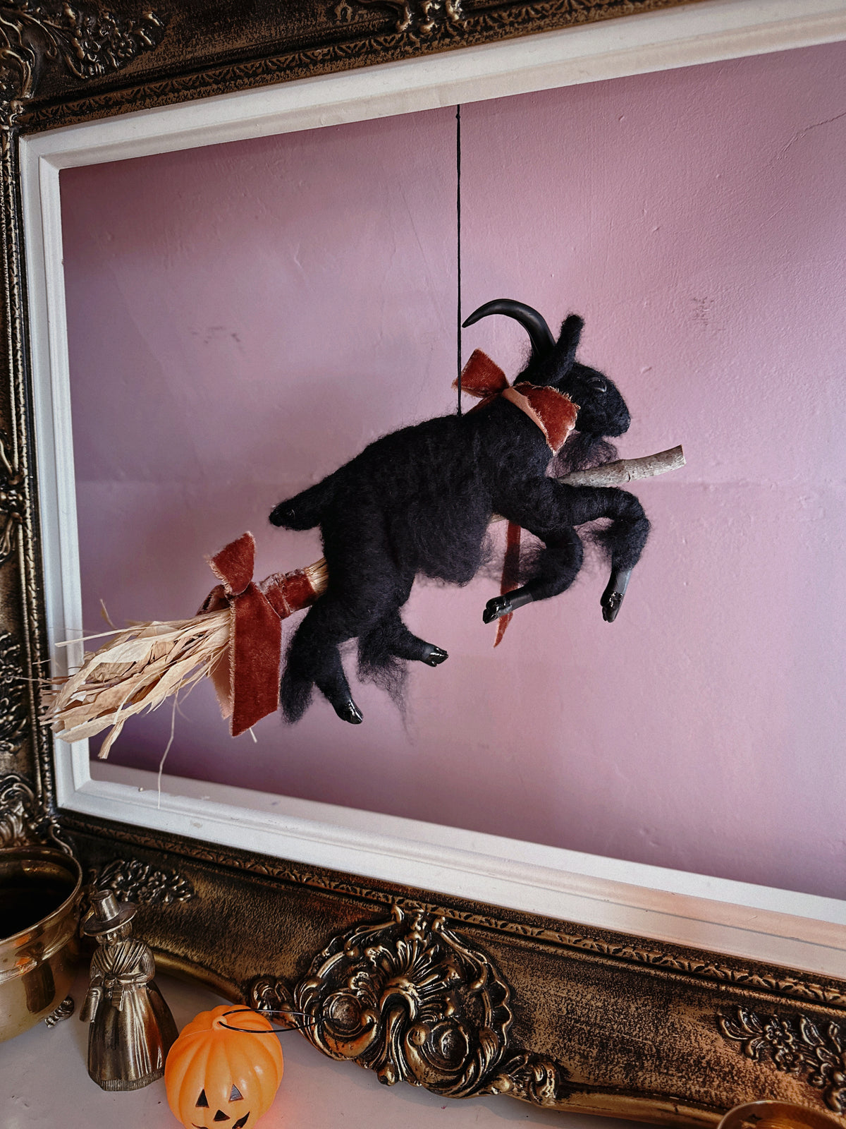 Black Phillip on a Broom ✦ in Bramble Velvet