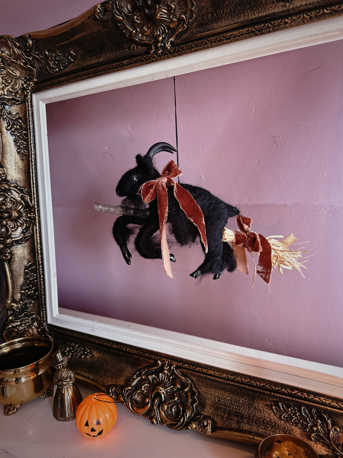 Black Phillip on a Broom ✦ in Bramble Velvet