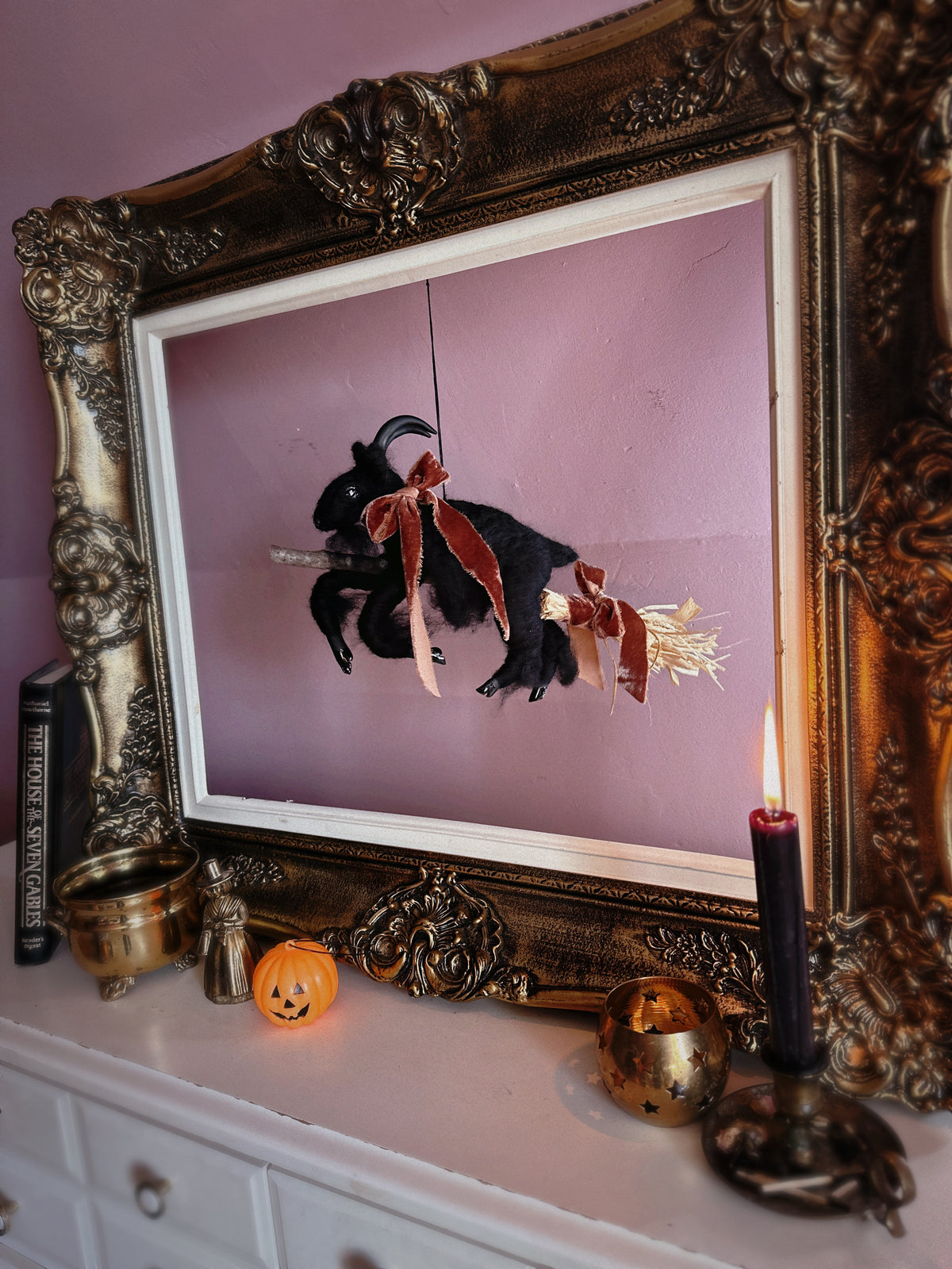 Black Phillip on a Broom ✦ in Bramble Velvet