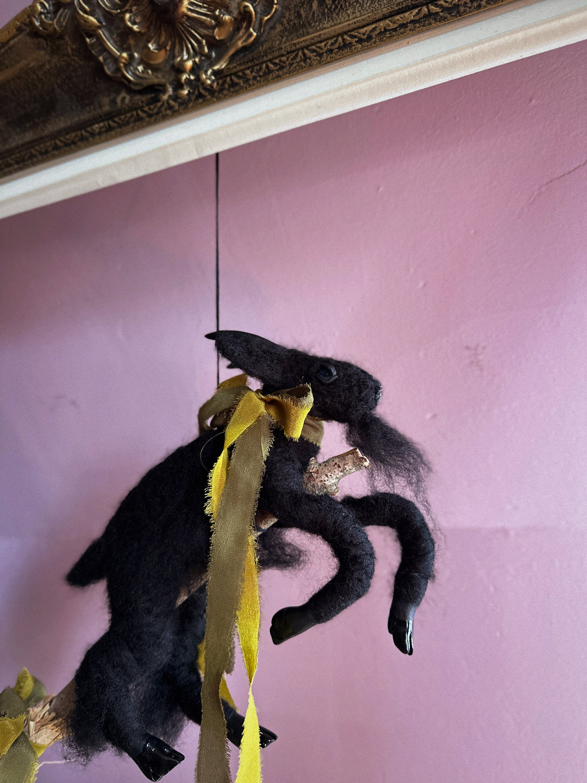 Black Phillip on a Broom ✦ in Chartreuse & Olive Silk