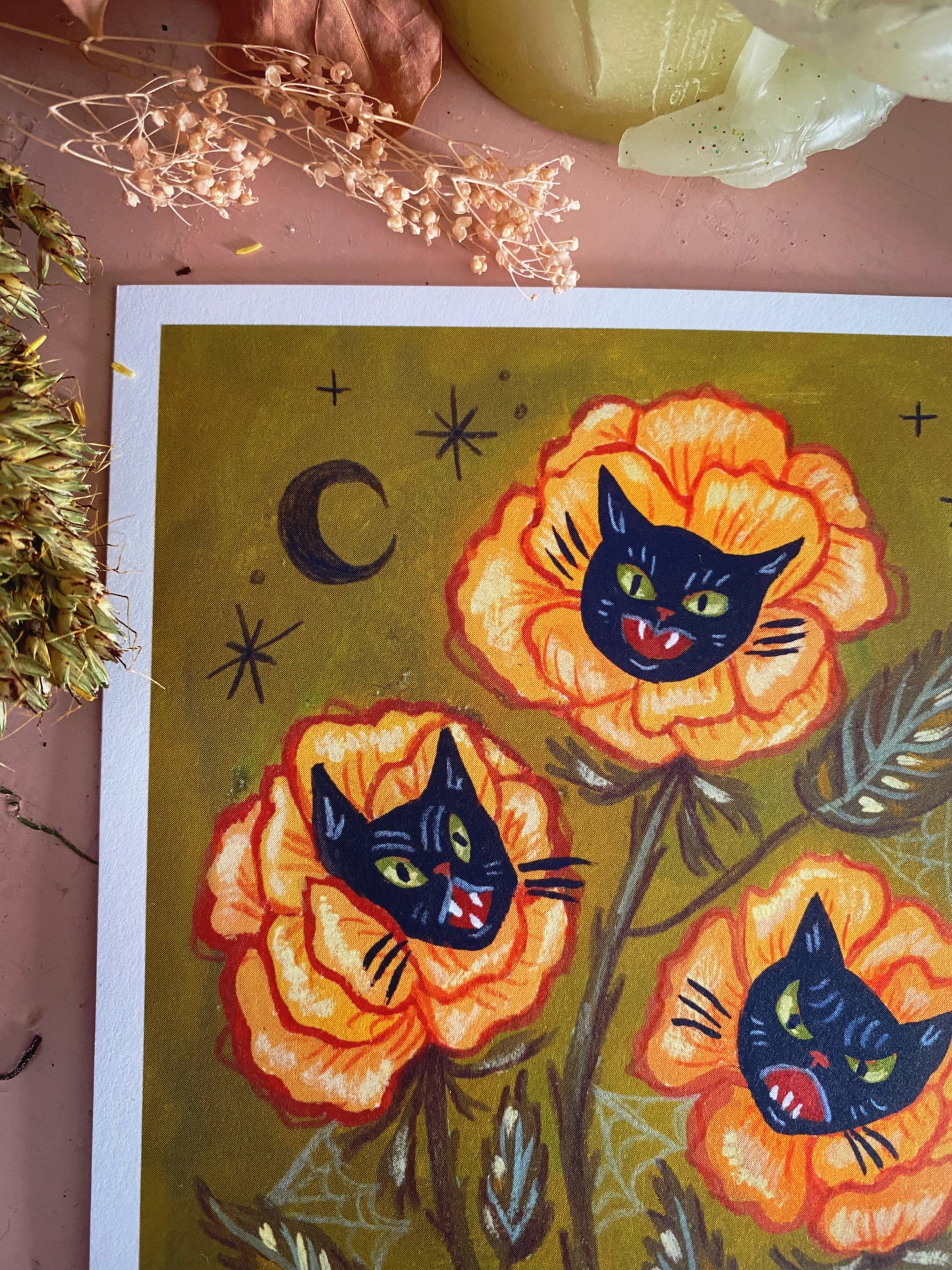 Spooky Cat Bouquet - 5x7 Art Print - Prints for a Cause